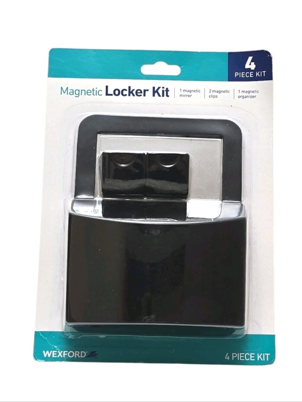 Wexford 4pc Locker Kit Magnetic Black Organizer, Mirror & 2 Clips Office NEW